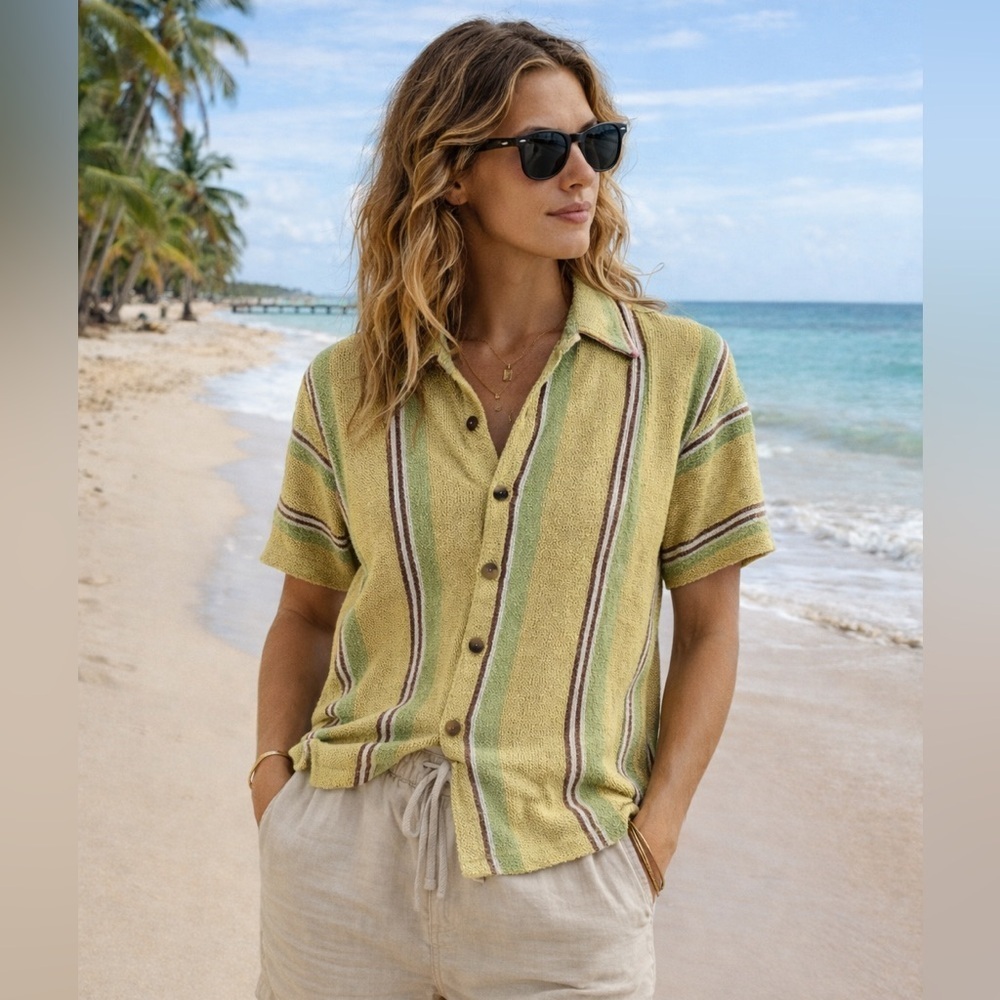 VRG Girl Relaxed Coastal Beach Striped Shortsleeve Top